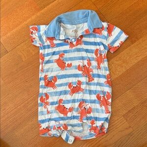 Little Sleepies Blue and White Romper with Orange Lobsters
